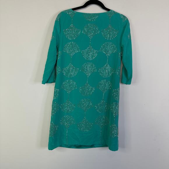 Trina Turk 181006 Womens Glitterati Studded Silk Shift Dress Teal Size 2 - Picture 6 of 11